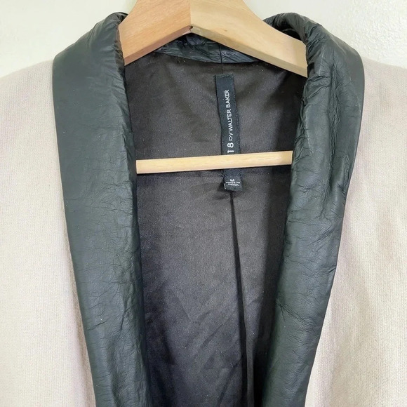 W118 WALTER BAKER | WOOL BLEND FAUX LEATHER TRIM SHAWL COLLAR BLAZER - Picture 7 of 15